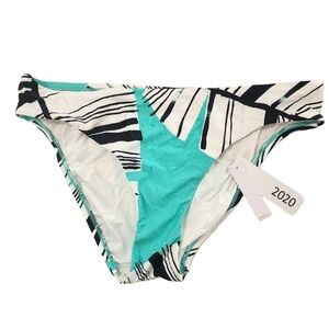 TRINA TURK Blue White Copacabana Geometric Hipster Bikini Bottoms Size 4 NWT